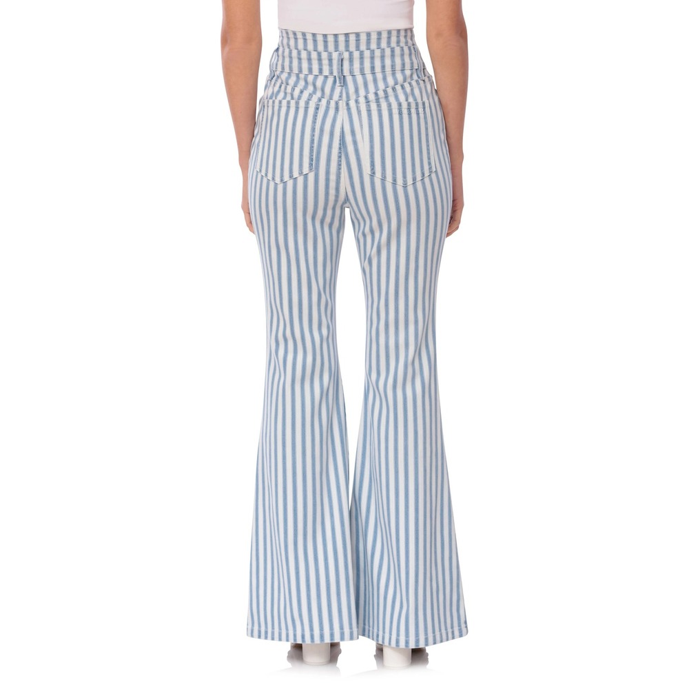 203 Avec Les Filles Stripe High Waist Super Flare Jeans - Size 14/32 NWT $148 - Picture 2 of 7